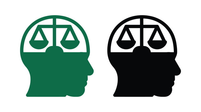 Mind icon vector graphic showing justice balance scale concept