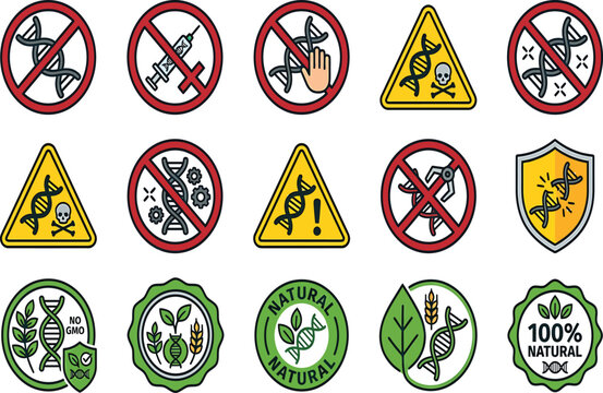 Set of genetic engineering and gmo free icons