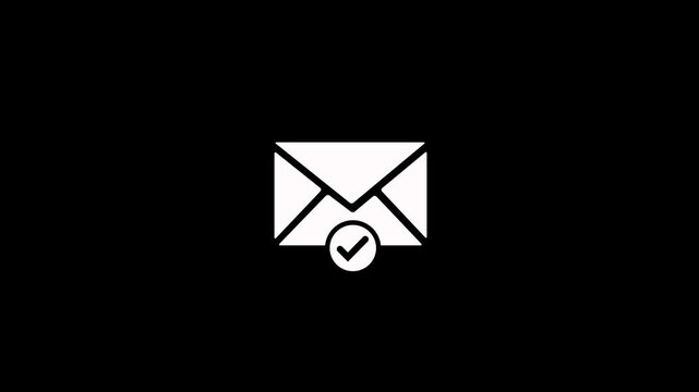 Mail box with check mark icon animation on black background. Email box and check mark verified icon. Mail envelope and check mark icon for successful e-mail delivery, email delivery confirmation