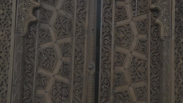 12th Century Seljuk Wooden Minbar Detail, K&uuml;ndekari Technique, Alaeddin Mosque, Ankara