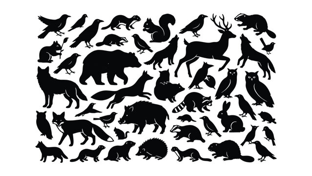 Collection of Various Wild Animals Silhouettes in Black Transparent Background Design