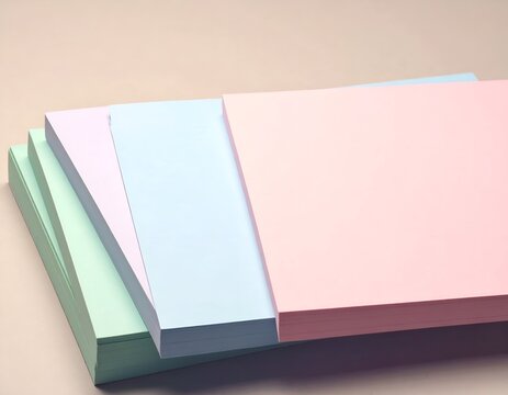 Stack of Pastel Colored Paper Sheets Arranged in a Fan Shape on Neutral Background