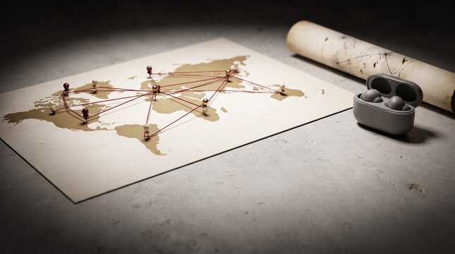 Global Network String Map Miniature Diorama