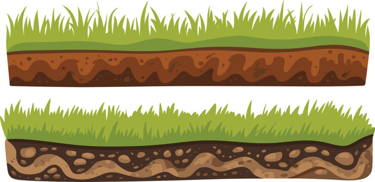 Grass and soil layers, ground cross section terrain isolated nature vector illustration design collection background