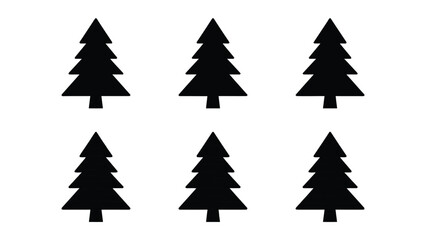 Fototapeta premium Six Simple Black Silhouette Christmas Trees Arranged In Grid Pattern