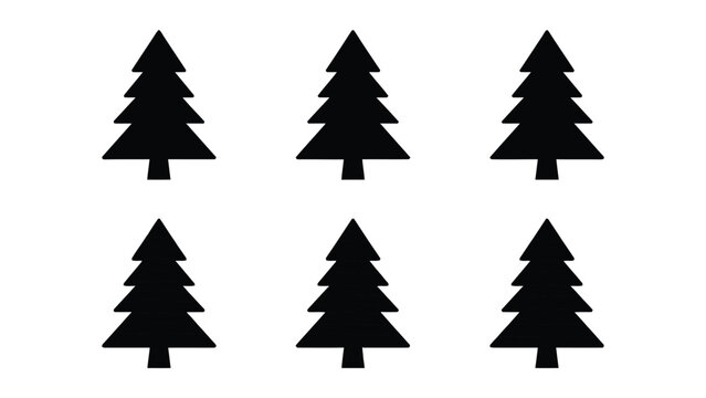 Six Simple Black Silhouette Christmas Trees Arranged In Grid Pattern