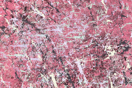 Abstract pink and black painted texture featuring splattered paint effects for artistic surface design backgrounds