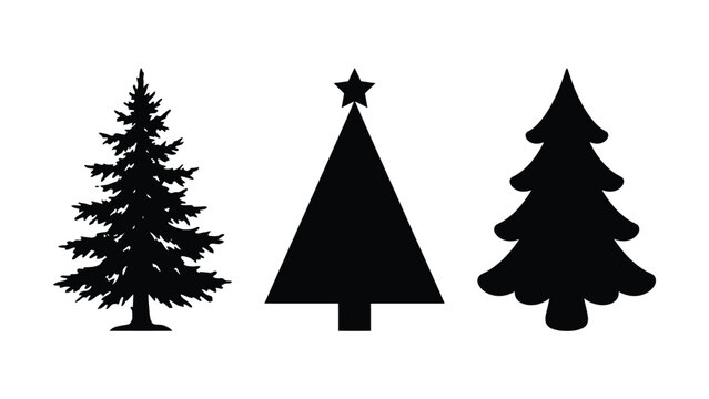 Three Different Christmas Tree Silhouette Designs With Star Topper