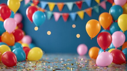 Obraz premium The Balloons Party Celebration Scene with Confetti and Bunting Decorations
