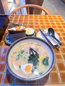 Japanese ramen with Ebi hand roll
