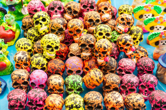Miniature Hand Painted Sugar Skulls for Sale at Mexican Day of the Dead Market