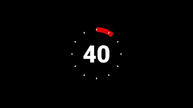 Digital countdown timer, 45 second clock animation, red loading progress bar , 4K background