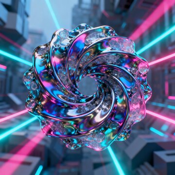 Iridescent Spiral: Cyberpunk Biomorphs