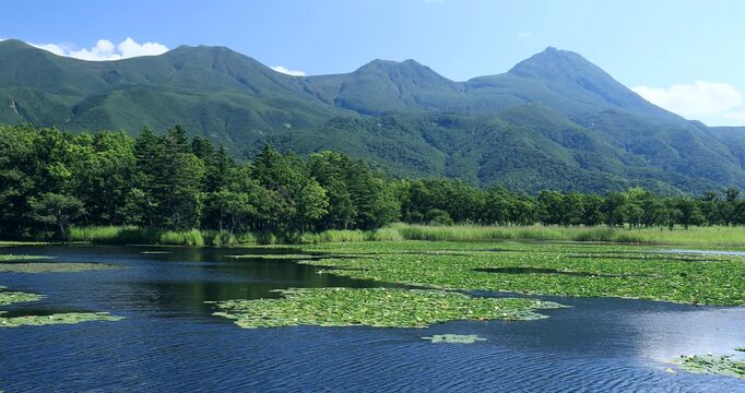 知床五湖の第一湖と知床連峰