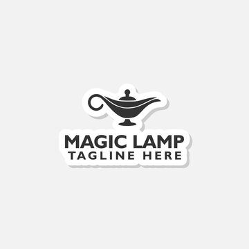 Genie magic lamp logo sticker isolated on gray background