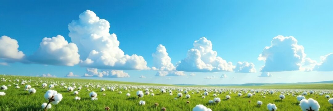 Dense field of cotton-like clouds floating in a deep azure summer sky ,  white,  heavenly,  texture