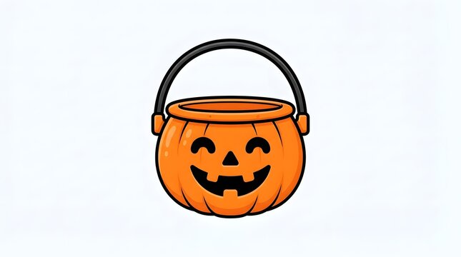 A cute pixel art style orange pumpkin bucket for trick or treat activities during the festive halloween holiday season isolated on a plain white background