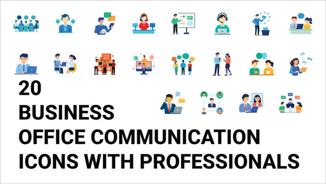 Business office communication icons &ndash; internal messaging, collaboration, and professional networking symbols.