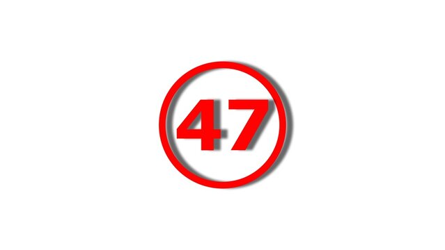 Number 47 red color 4k illustration motion graphics sign symbol in circle concept. 
