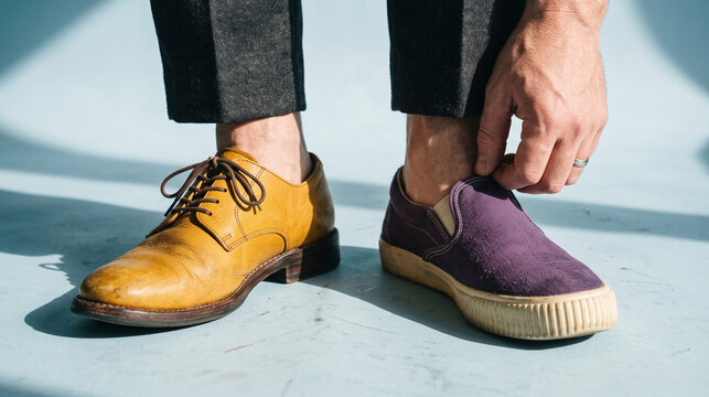Confident Look With Playful Mixed-Shoe Detail