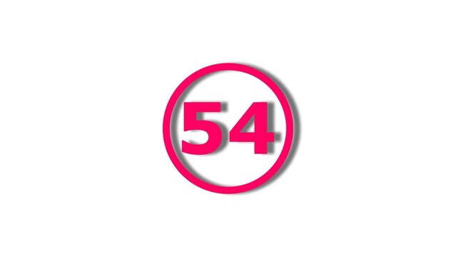 Number 54 red color 4k illustration motion graphics sign symbol in circle concept. 