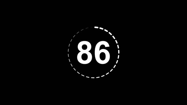 Number 86 white color 4k illustration motion graphics sign symbol in circle concept. 