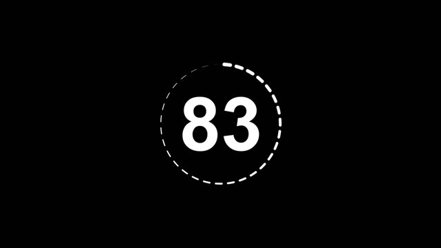 Number 83 white color 4k illustration motion graphics sign symbol in circle concept. 
