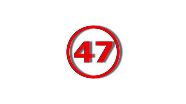 Number 47 red color animation motion graphics sign symbol in circle concept. 