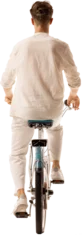 Rear view of young male cyclist riding bicycle isolated on transparent background. Concept of low carbon travel, personal freedom, active transportation. © master1305