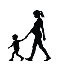 Obraz premium Mother silhouette icon pregnant woman walking holding hand