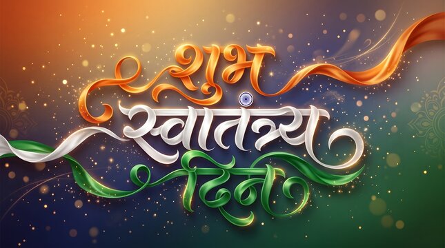 3D Happy Indian Independence Day Typography in Hindi Marathi