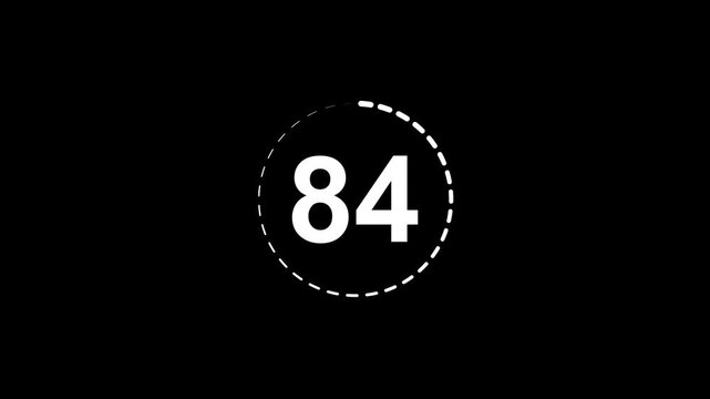 Number 84 white color animation motion graphics sign symbol in circle concept. 