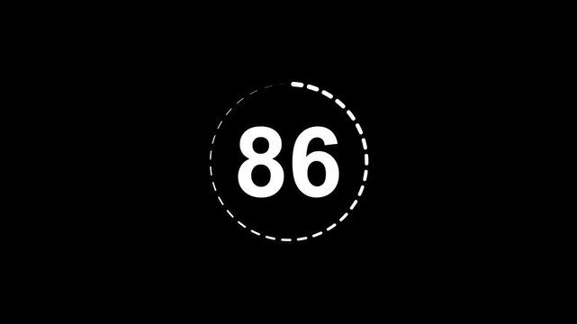 Number 86 white color animation motion graphics sign symbol in circle concept. 