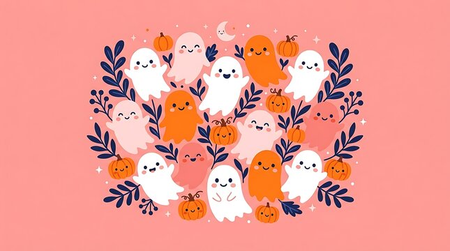 Cute hand drawn ghosts and pumpkins seamless pattern for a festive halloween background design wallpaper project
