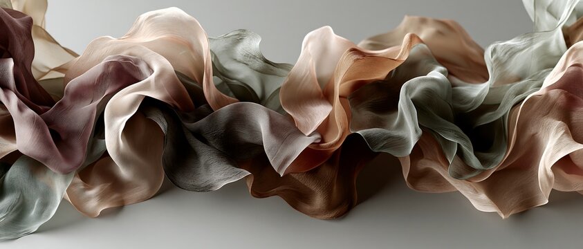 Abstract Swirl of Flowing Fabric in Earth Tones on a Neutral Background
