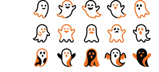 Fototapeta premium Set of cute hand drawn ghost illustrations for decoration and design projects during the halloween day celebration season