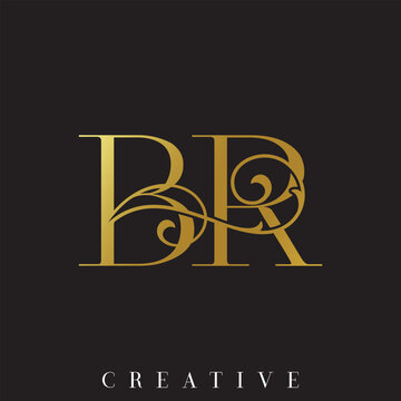 Luxury Gold BR Initial Vector Logo for Wedding and Beauty Branding with Ornamental Swirl
