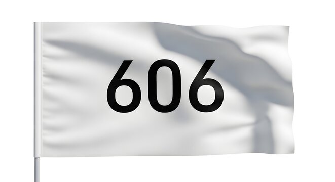 White flag with bold black number sixty six.