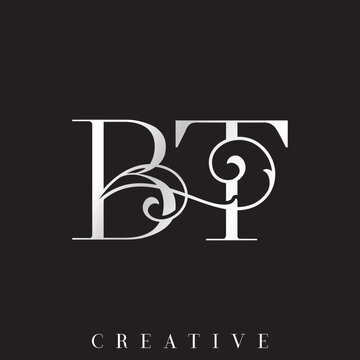 Luxury BT Initial Vector Logo for Wedding and Beauty Branding with Ornamental Swirl