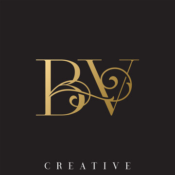 Gold BV Initial Vector Logo Design for Wedding and Bridal Branding with Ornamental Swirl