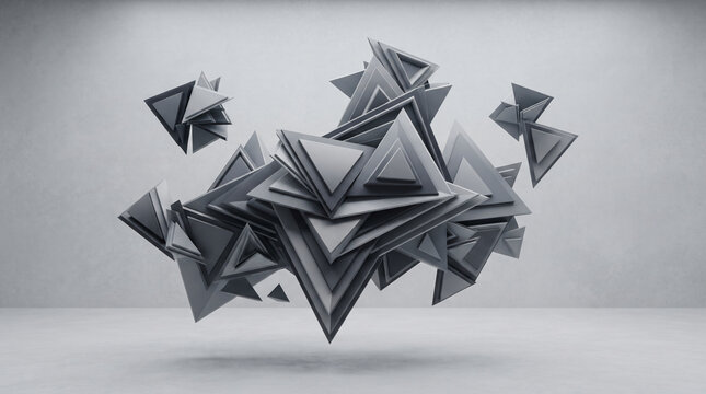 3D Low Poly Geometric Abstract Background | Futuristic Metallic Sculpture