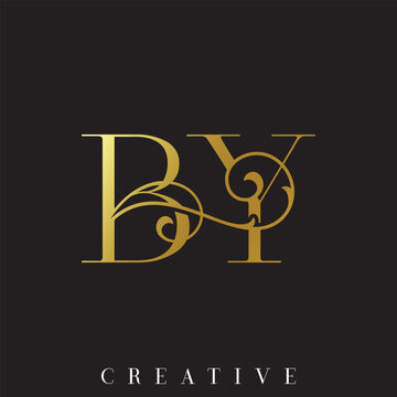 Luxury Gold Double BY Monogram Vector Logo for Wedding Brand with Ornamental Swirl