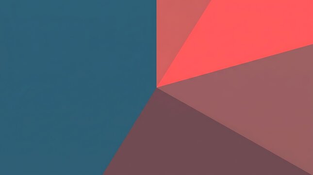 Abstract geometric background featuring a minimalist composition of blue and red triangular shapes with soft lighting effects