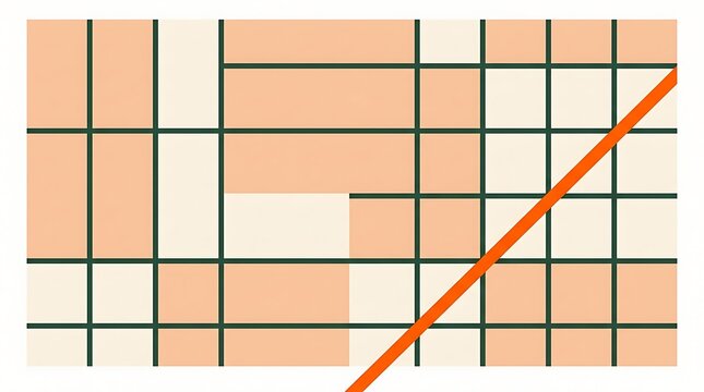 Abstract geometric background featuring a grid pattern with soft orange rectangles and a bold diagonal red line