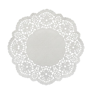 Round White Floral Lace Paper Doily Isolated on Transparent Background