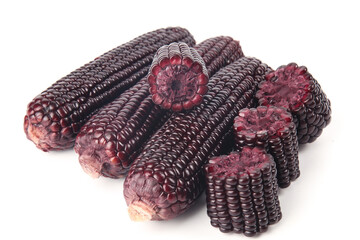 Fresh Purple Black Sweet Sticky Corn Cobs Northeast Jade Variety Isolated White Background © BuiThi