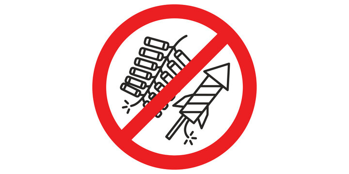 Prohibited fireworks sign icon with red circle overlay on transparent background.