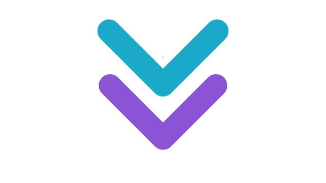 Stylized teal and purple chevron arrows pointing downwards, signifying scrolling, expanding content, or navigation in a digital user interface