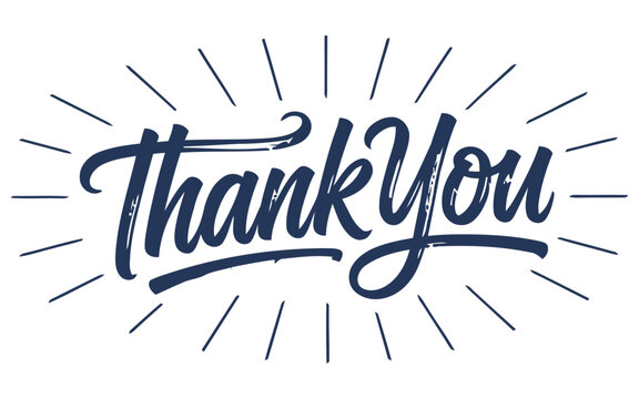 Elegant hand drawn thank you lettering with decorative sunburst lines isolated on a clean white background for design