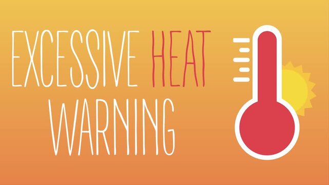 Excessive heat warning animated video with thermometer indicating high temperatures and text.